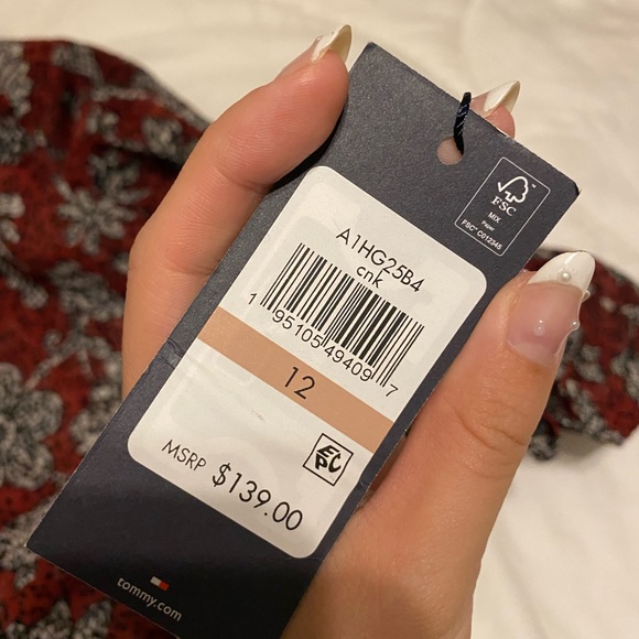 Tommy Hilfiger Floral Print Chiffon Split V-Neck Drawstring Waist MIDI Dress - Picture 6 of 7